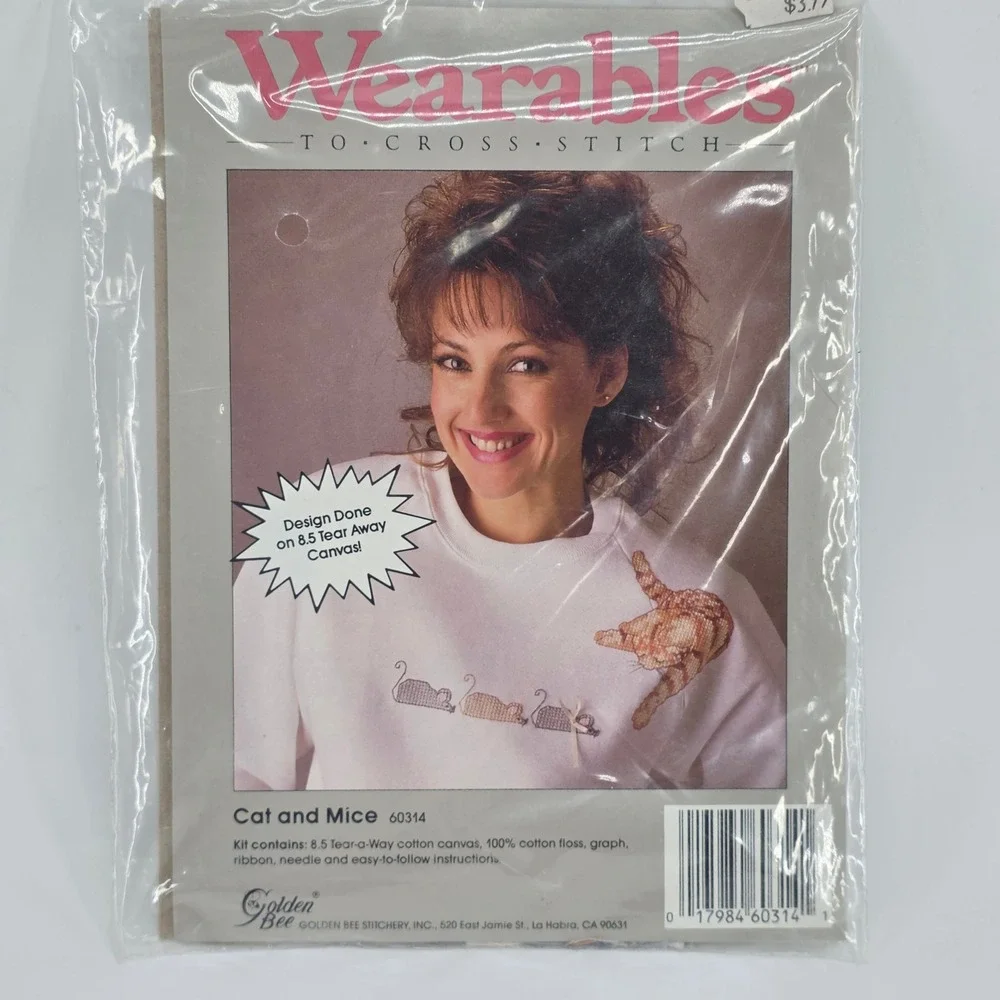 Vintage Cross Stitch Wearable Cat Mice 60314 Cottagecore Kitsch Shirt Craft 1989
